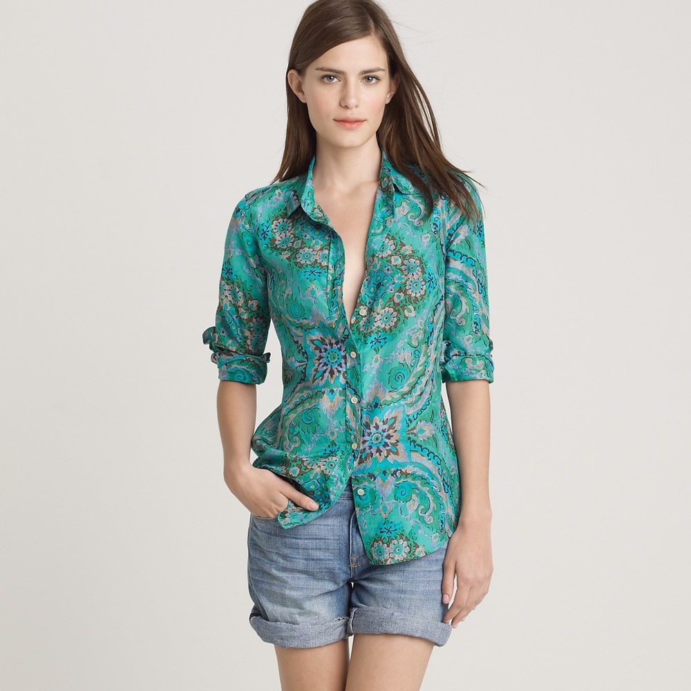 J.Crew Perfect Shirt in Casbah Paisley Jade Size 2
